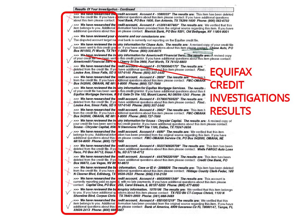 Equifax Credit Investigation Results